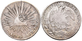 Isabel II (1833-1868). 8 reales. 1825. Zacatecas. AZ. (Km-129). Ag. 27,22 g. Resello YII bajo corona an anverso. Rara. MBC/MBC-. Est...200,00.