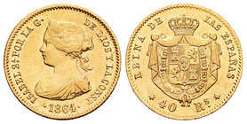 Isabel II (1833-1868). 40 reales. 1864. Madrid. (Cal-106). Au. 3,32 g. EBC+. Est...160,00.