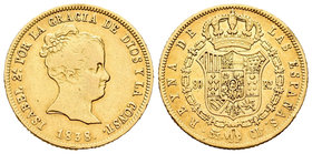 Isabel II (1833-1868). 80 reales. 1838. Madrid. CL. (Cal-71). Au. 6,70 g. Golpecitos en el canto. MBC/MBC+. Est...240,00.