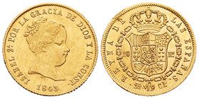 Isabel II (1833-1868). 80 reales. 1843. Madrid. CL. (Cal-76). Au. 6,80 g. Rayitas. MBC+/EBC. Est...275,00.