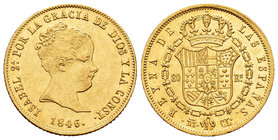 Isabel II (1833-1868). 80 reales. 1846. Madrid. CL. (Cal-79). Au. 6,76 g. Rayitas. Restos de brillo original. EBC-/EBC. Est...275,00.