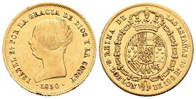Isabel II (1833-1868). Doblón de 100 reales. 1850. Madrid. CL. (Cal-3). Au. 8,12 g. Golpecitos en el canto. Escasa. EBC-. Est...400,00.
