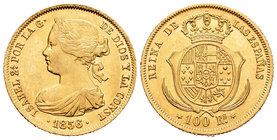 Isabel II (1833-1868). 100 reales. 1856. Madrid. (Cal-21). Au. 8,39 g. SC-. Est...350,00.