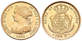 Isabel II (1833-1868). 100 reales. 1859. Madrid. (Cal-24). Au. 8,31 g. Brillo original. EBC/EBC+. Est...320,00.