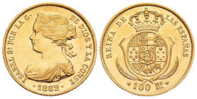 Isabel II (1833-1868). 100 reales. 1862. Madrid. (Cal-27). Au. 8,37 g. Brillo original. EBC+. Est...300,00.