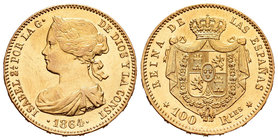 Isabel II (1833-1868). 100 reales. 1864. Madrid. (Cal-28). Au. 8,37 g. EBC+/SC. Est...320,00.