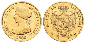 Isabel II (1833-1868). 4 escudos. 1866. Madrid. (Cal-109). Au. 3,38 g. EBC+. Est...160,00.