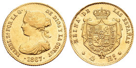 Isabel II (1833-1868). 4 escudos. 1867. Madrid. (Cal-111). Au. 3,38 g. EBC-. Est...120,00.