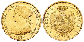 Isabel II (1833-1868). 10 escudos. 1866. Madrid. (Cal-44). Au. 8,40 g. Escasa. EBC. Est...350,00.