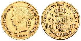 Isabel II (1833-1868). 4 pesos. 1864. Manila. (Cal-128). Au. 6,73 g. Limpiada. MBC-. Est...250,00.
