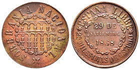 Gobierno Provisional (1868-1871). 25 milésimas de escudo. 1868. Segovia. (Cal-23). Ae. 7,17 g. EBC/EBC-. Est...500,00.