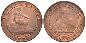 Gobierno Provisional (1868-1871). 10 céntimos. 1870. Barcelona. OM. (Cal-24). Ae. 10,16 g. EBC/EBC-. Est...100,00.