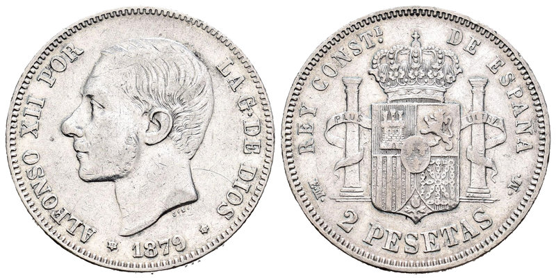 Alfonso XII (1874-1885). 2 pesetas. 1879*18-79. Madrid. EMM. (Cal-46). 9,94 g. B...