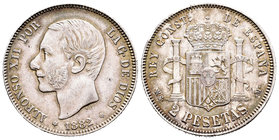 Alfonso XII (1874-1885). 2 pesetas. 1882*18-82. Madrid. (Cal-51). Ag. 9,94 g. MBC+. Est...40,00.