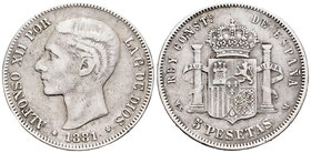 Alfonso XII (1874-1885). 5 pesetas. 1881*_8-81. Madrid. MSM. (Cal-32). Ag. 24,57 g. MBC-. Est...35,00.