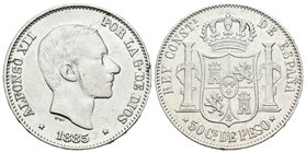 Alfonso XII (1874-1885). 50 centavos. 1885. Manila. (Cal-86). Ag. 12,90 g. Limpiada. MBC-. Est...20,00.