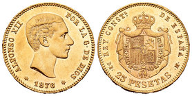 Alfonso XII (1874-1885). 25 pesetas. 1876*18-76. Madrid. DEM. (Cal-1). Au. 8,01 g. EBC+. Est...270,00.