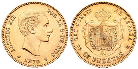 Alfonso XII (1874-1885). 25 pesetas. 1876*18-76. Madrid. DEM. (Cal-1). Au. 8,08 g. EBC-. Est...300,00.