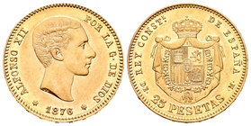 Alfonso XII (1874-1885). 25 pesetas. 1876*18-76. Madrid. DEM. (Cal-1). Au. 8,05 g. Golpecitos en el canto. EBC. Est...300,00.