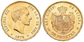 Alfonso XII (1874-1885). 25 pesetas. 1878*18-78. Madrid. DEM. (Cal-4). Au. 8,06 g. Marquitas. EBC+. Est...270,00.
