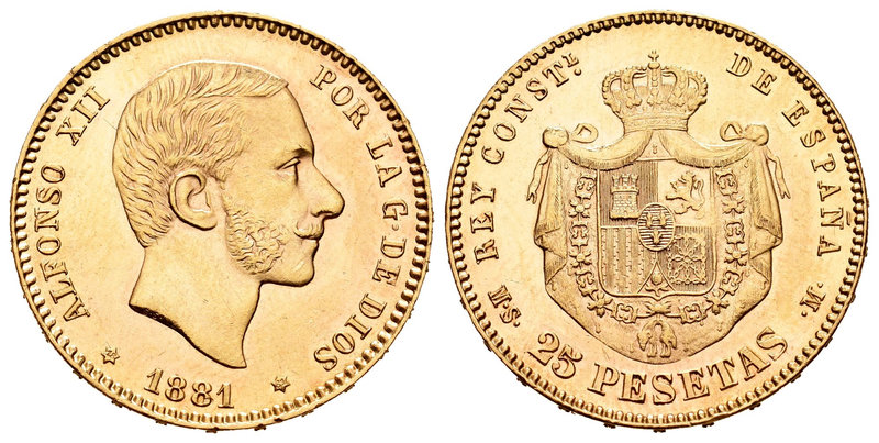 Alfonso XII (1874-1885). 25 pesetas. 1881*18-81. Madrid. MSM. (Cal-14). Au. 8,09...