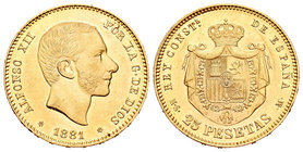 Alfonso XII (1874-1885). 25 pesetas. 1881*18-81. Madrid. MSM. (Cal-14). Au. 8,07 g. EBC. Est...300,00.