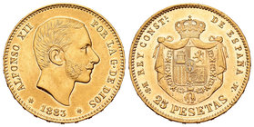 Alfonso XII (1874-1885). 25 pesetas. 1883*18-83. Madrid. MSM. (Cal-18). Au. 8,07 g. EBC. Est...400,00.