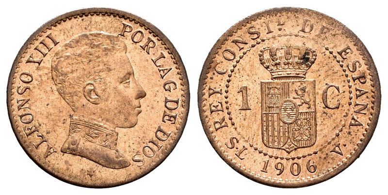 Alfonso XIII (1886-1931). 1 céntimo. 1906*6. Madrid. SLV. (Cal-77). Ae. 1,00 g. ...