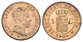Alfonso XIII (1886-1931). 1 céntimo. 1906*6. Madrid. SLV. (Cal-77). Ag. 1,00 g. SC-. Est...20,00.