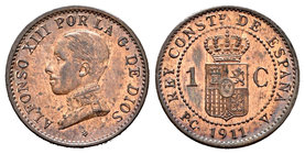 Alfonso XIII (1886-1931). 1 céntimo. 1911*1. Madrid. PCV. (Cal-78). Ae. 0,98 g. Brillo original. Buen ejemplar. EBC+/SC-. Est...80,00.