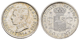 Alfonso XIII (1886-1931). 50 céntimos. 1904*0-4. Madrid. SMV. (Cal-61). Ag. 2,53 g. EBC/EBC+. Est...18,00.