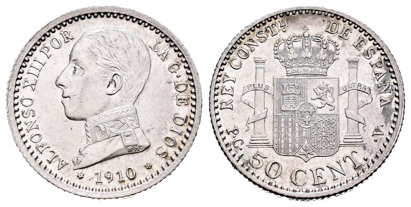 Alfonso XIII (1886-1931). 50 céntimos. 1910. Madrid. PCV. (Cal-63). Ag. 2,53 g. ...