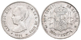 Alfonso XIII (1886-1931). 1 peseta. 1891*_ _-91. Madrid. PGM. (Cal-38). Ag. 4,96 g. Rayitas y golpecito en gráfila. MBC+. Est...50,00.