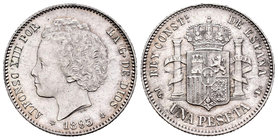 Alfonso XIII (1886-1931). 1 peseta. 1893*18-93. Madrid. PGL. (Cal-39). Ag. 4,99 g. EBC+. Est...300,00.