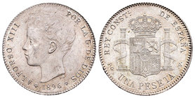 Alfonso XIII (1886-1931). 1 peseta. 1896*18-96. Madrid. PGV. (Cal-41). Ag. 4,98 g. Marquitas. Brillo original. EBC/EBC+. Est...75,00.