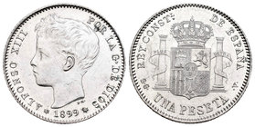 Alfonso XIII (1886-1931). 1 peseta. 1899*18-99. Madrid. SGV. (Cal-43). Ag. 5,01 g. MBC+. Est...50,00.