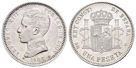 Alfonso XIII (1886-1931). 1 peseta. 1903*19-03. Madrid. SMV. (Cal-49). Ag. 4,92 g. Parte de brillo original. EBC. Est...45,00.