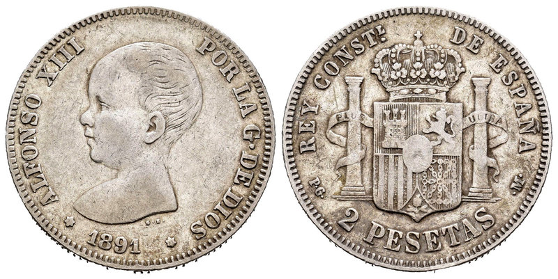 Alfonso XIII (1886-1931). 2 pesetas. 1891*18-91. Madrid. PGM. (Cal-31). Ag. 9,92...