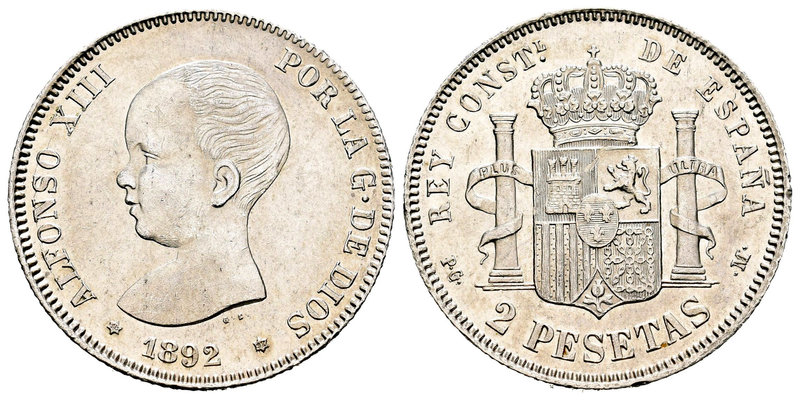 Alfonso XIII (1886-1931). 2 pesetas. 1892*18-92. Madrid. PGM. (Cal-32). Ag. 9,99...