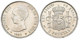 Alfonso XIII (1886-1931). 2 pesetas. 1892*18-92. Madrid. PGM. (Cal-32). Ag. 9,99 g. Pequeñas marcas. EBC. Est...90,00.