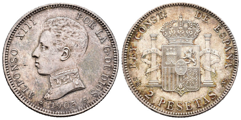 Alfonso XIII (1886-1931). 2 pesetas. 1905*19-05. Madrid. SMV. (Cal-34). Ag. 9,91...