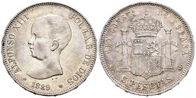 Alfonso XIII (1886-1931). 5 pesetas. 1889*18-89. Madrid. MPM. (Cal-14). Ag. 25,10 g. MBC+. Est...40,00.
