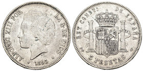 Alfonso XIII (1886-1931). 5 pesetas. 1893*18-_ _. Madrid. PGV. (Cal-22). Ag. 24,79 g. BC+/MBC-. Est...25,00.