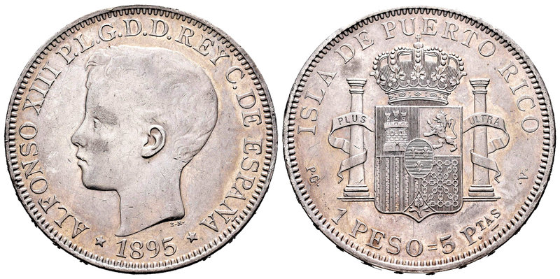 Alfonso XIII (1886-1931). 1 peso. 1895. Puerto Rico. PGV. (Cal-82). Ag. 25,04 g....