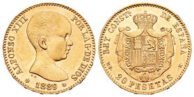 Alfonso XIII (1886-1931). 20 pesetas. 1889*18-89. Madrid. MPM. (Cal-4). Au. 6,42 g. EBC. Est...240,00.