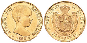 Alfonso XIII (1886-1931). 20 pesetas. 1890*18-90. Madrid. MPM. (Cal-5). Au. 6,47 g. EBC+. Est...240,00.