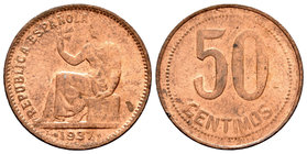 II República (1931-1939). 50 céntimos. 1937. (Cal-3). 6,16 g. EBC+. Est...30,00.