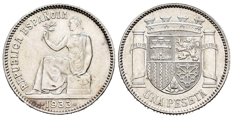 II República (1931-1939). 1 peseta. 1933*3-4. Madrid. (Cal-1). Ag. 5,01 g. EBC+....
