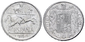 Estado Español (1936-1975). 10 céntimos. 1940. Madrid. (Cal-127). Al. 1,84 g. PLVS con "V". EBC+. Est...45,00.