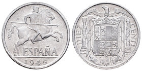 Estado Español (1936-1975). 10 céntimos. 1945. Madrid. (Cal-130). Al. 1,84 g. PLUS. SC. Est...15,00.